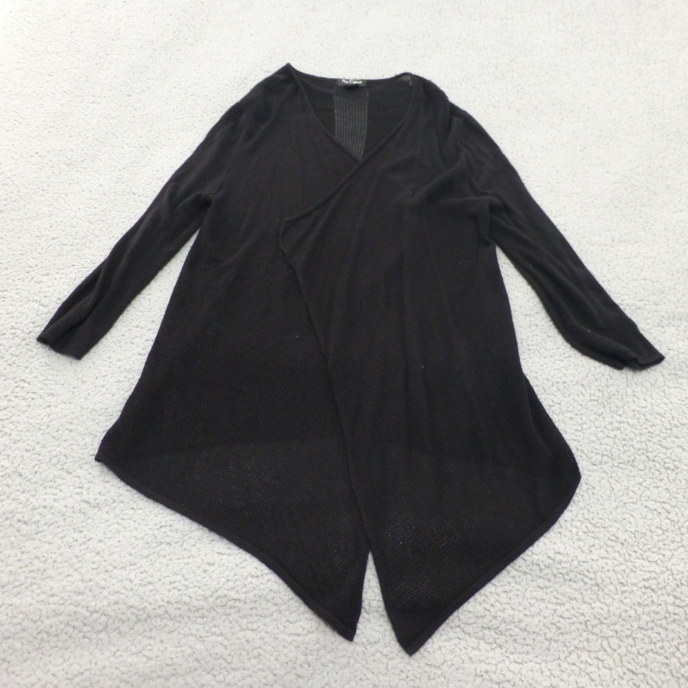 Nue Options Petite PXL Black Open Front Cardigan Mesh Back Sharkbite Hem Viscose